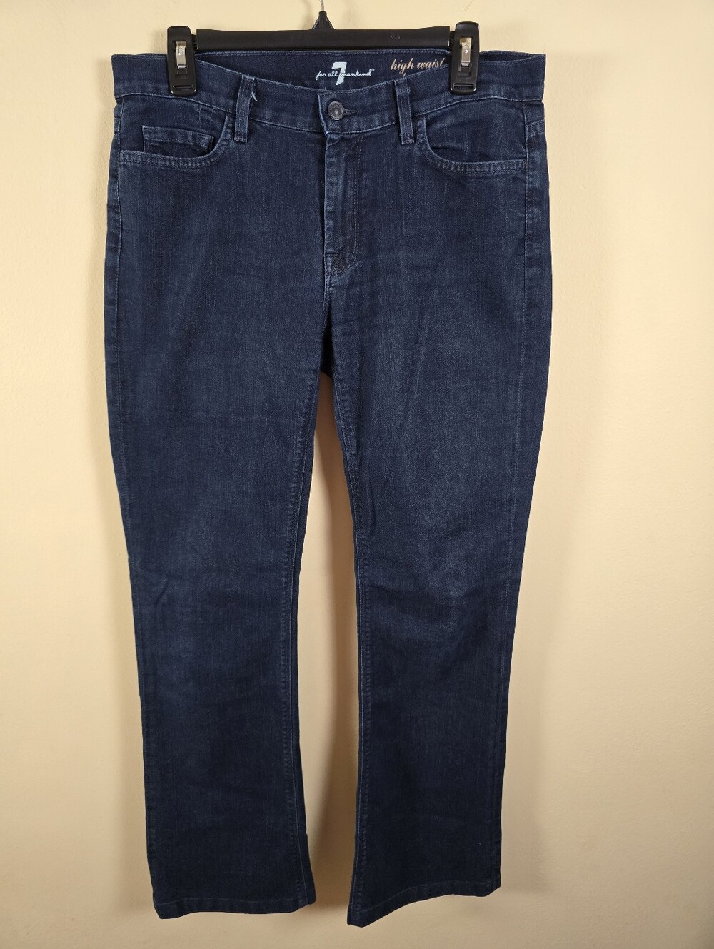 7 For All Mankind High Rise Bootcut Jeans 31 (33x30) Dark Wash Stretch Denim
